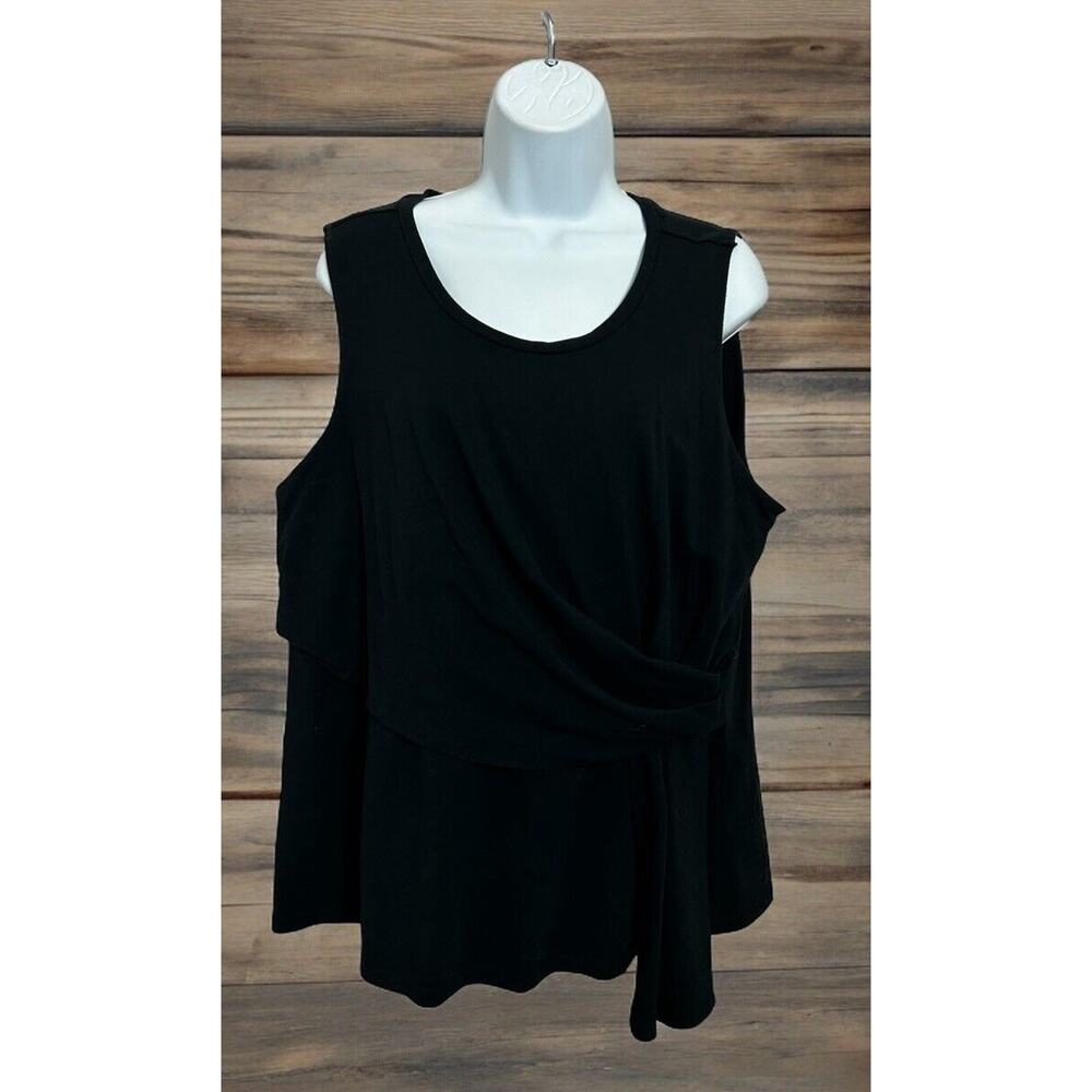 Rebel Wilson X Angels Black Side Ruched Blouse Sz 1X Sleeveless Top Cotton Shirt